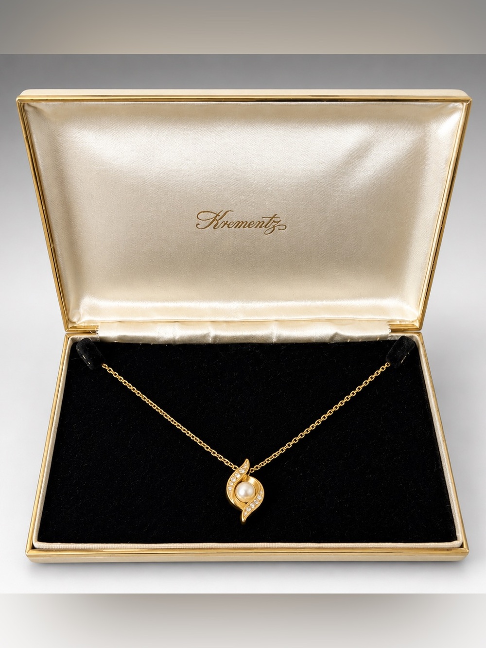 Vintage Krementz Satin Velvet Jewelry Presentation Hard Case Box